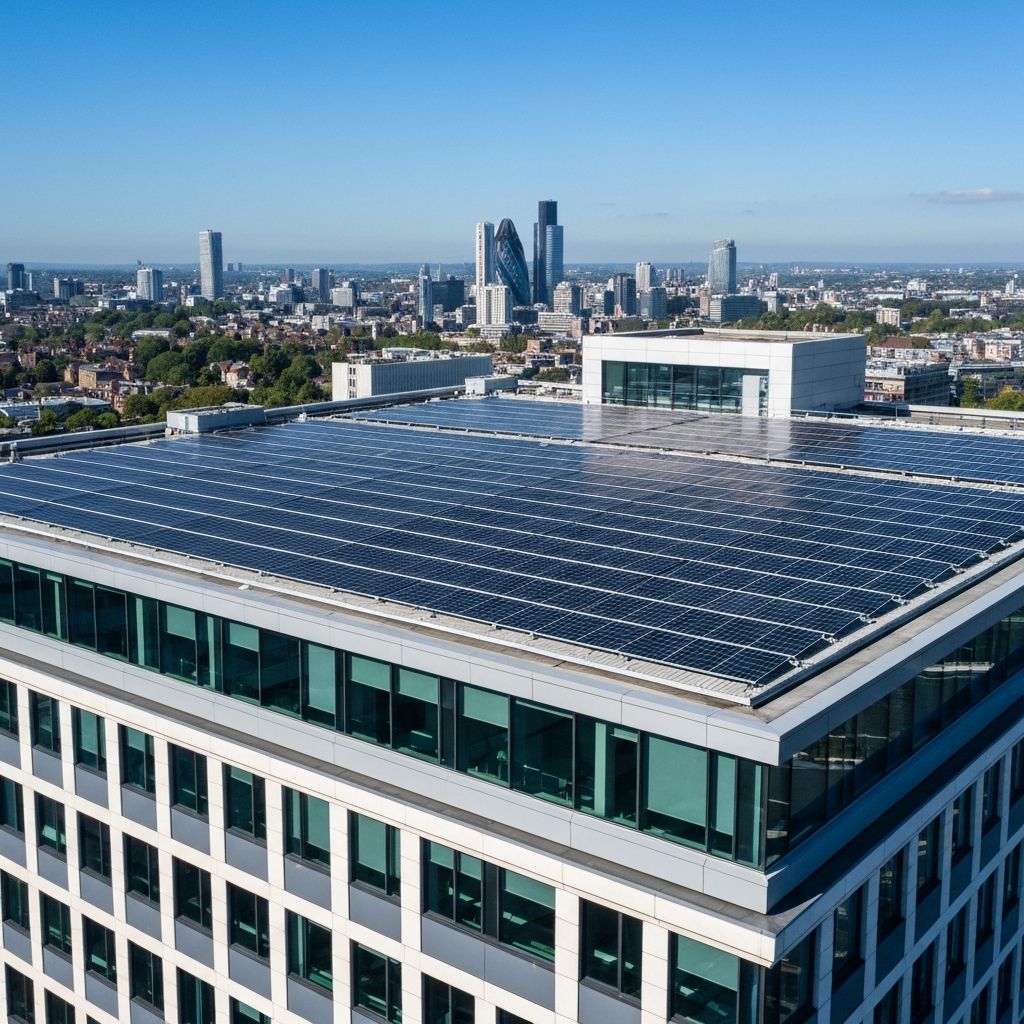 Commercial office rooftop solar array, City of London