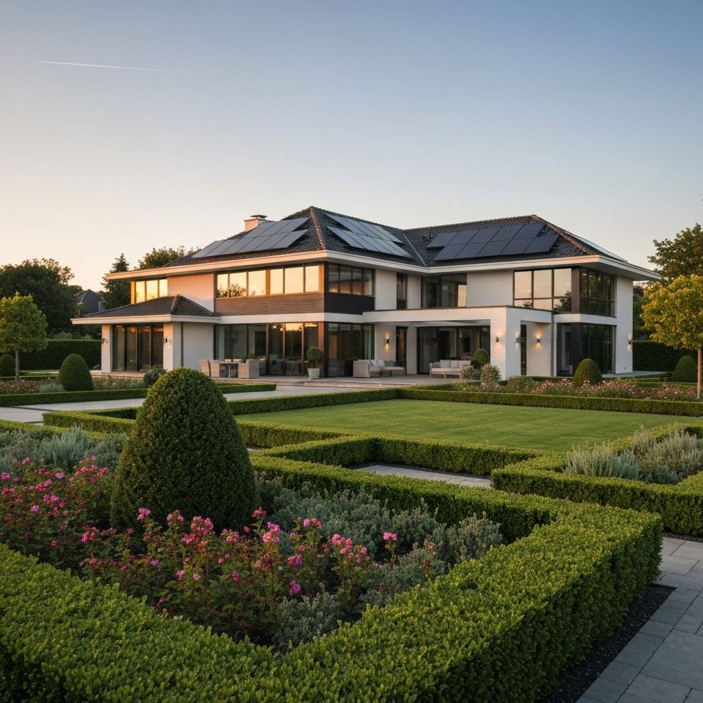 Luxury modern home with integrated solar tiles